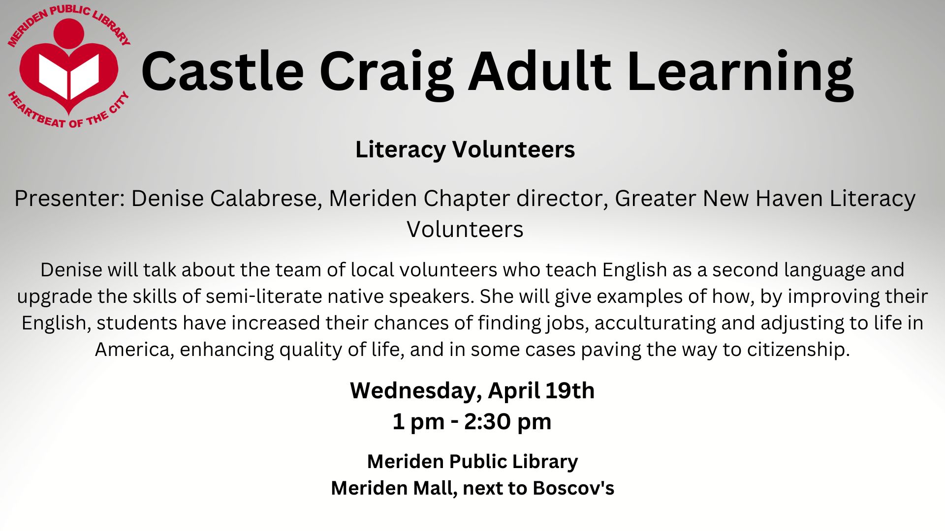 CCALC Denise Calabrese Literacy Volunteers Meriden Public Library